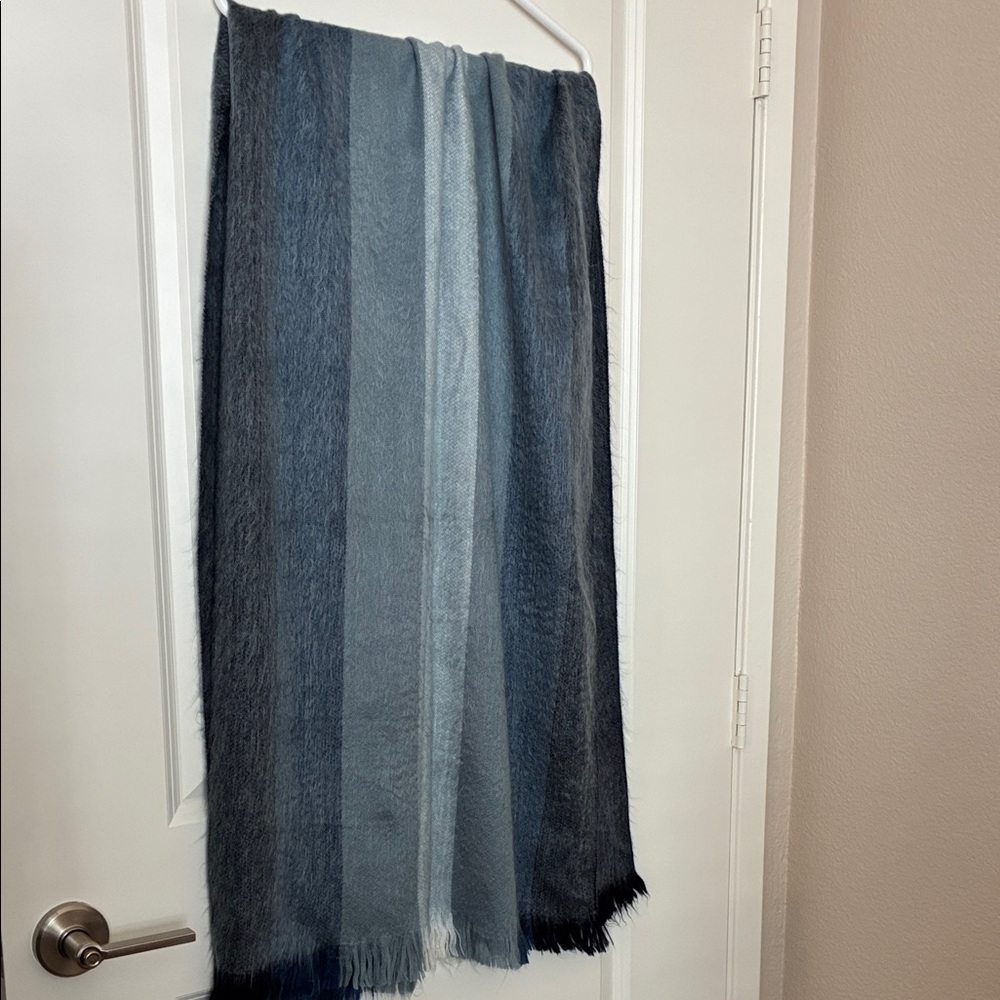 Long Striped Blue and Gray Cozy Scarf/Shawl